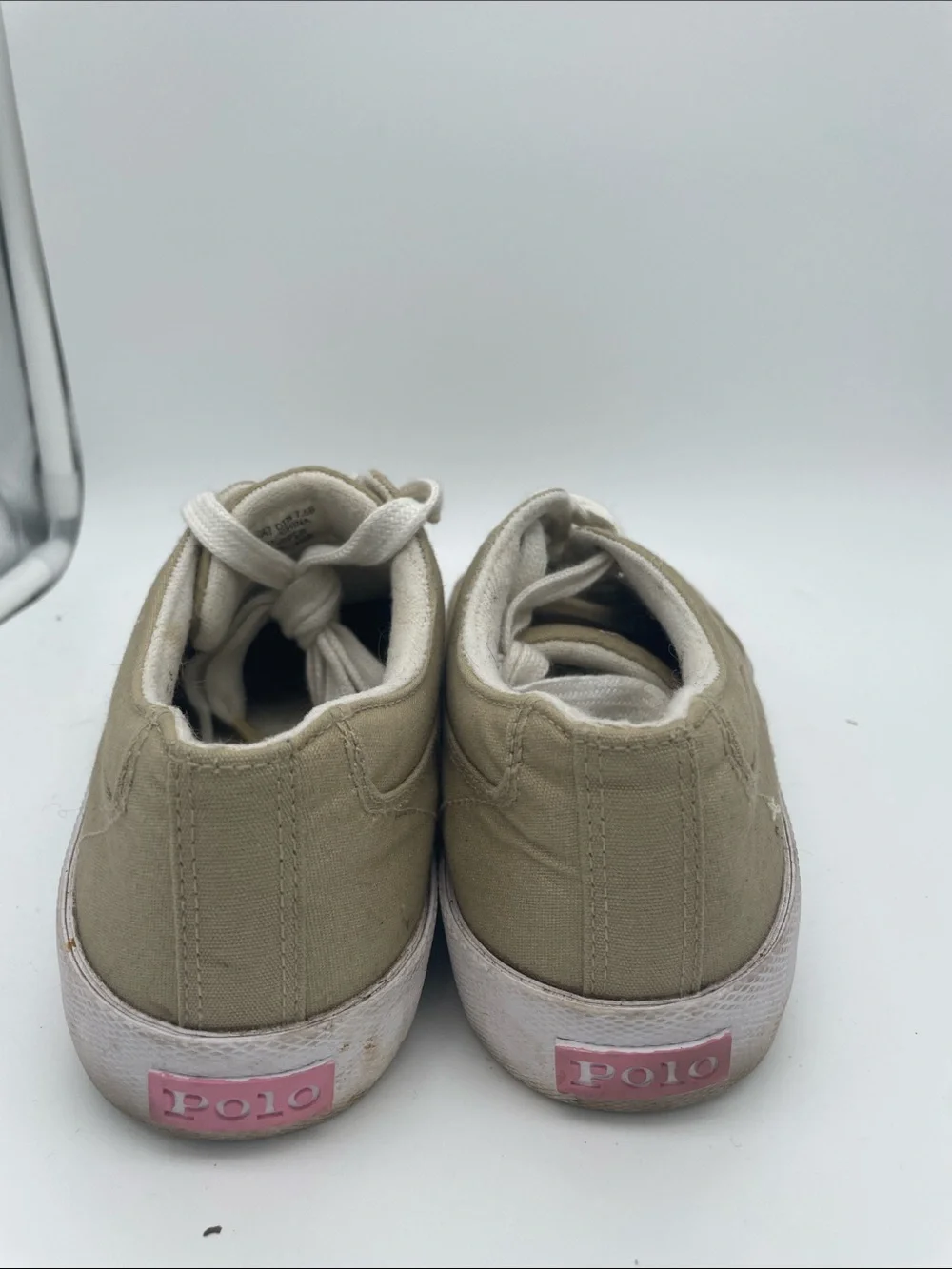 Polo by Ralph Lauren Tan Canvas Low-Top Sneakers with Pink Pony